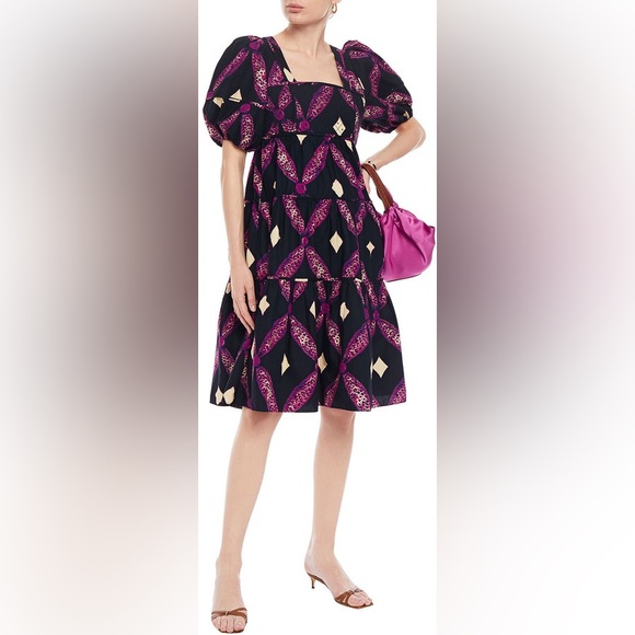 Ulla Johnson Nora Tiered Quilted Printed Cotton-poplin Dress, Sz 8 - Picture 3 of 11